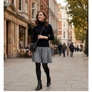 Theory Haven NWT Cotton Micro Tweed Combo Dress Turtleneck Black Silver Sz Small